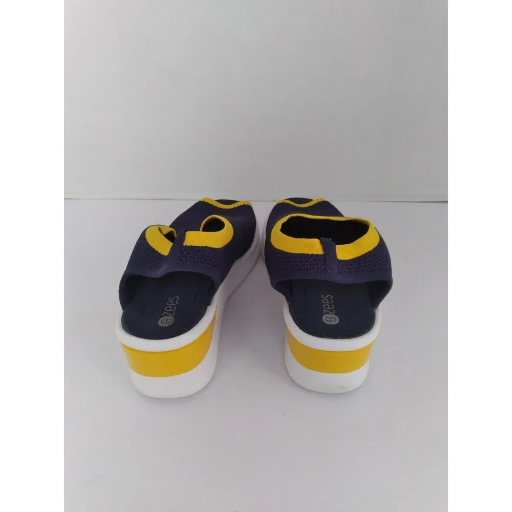 Comfortable Slip-On Athletic Sneakers Blue Yellow Trim Lightweight Walking Shoes